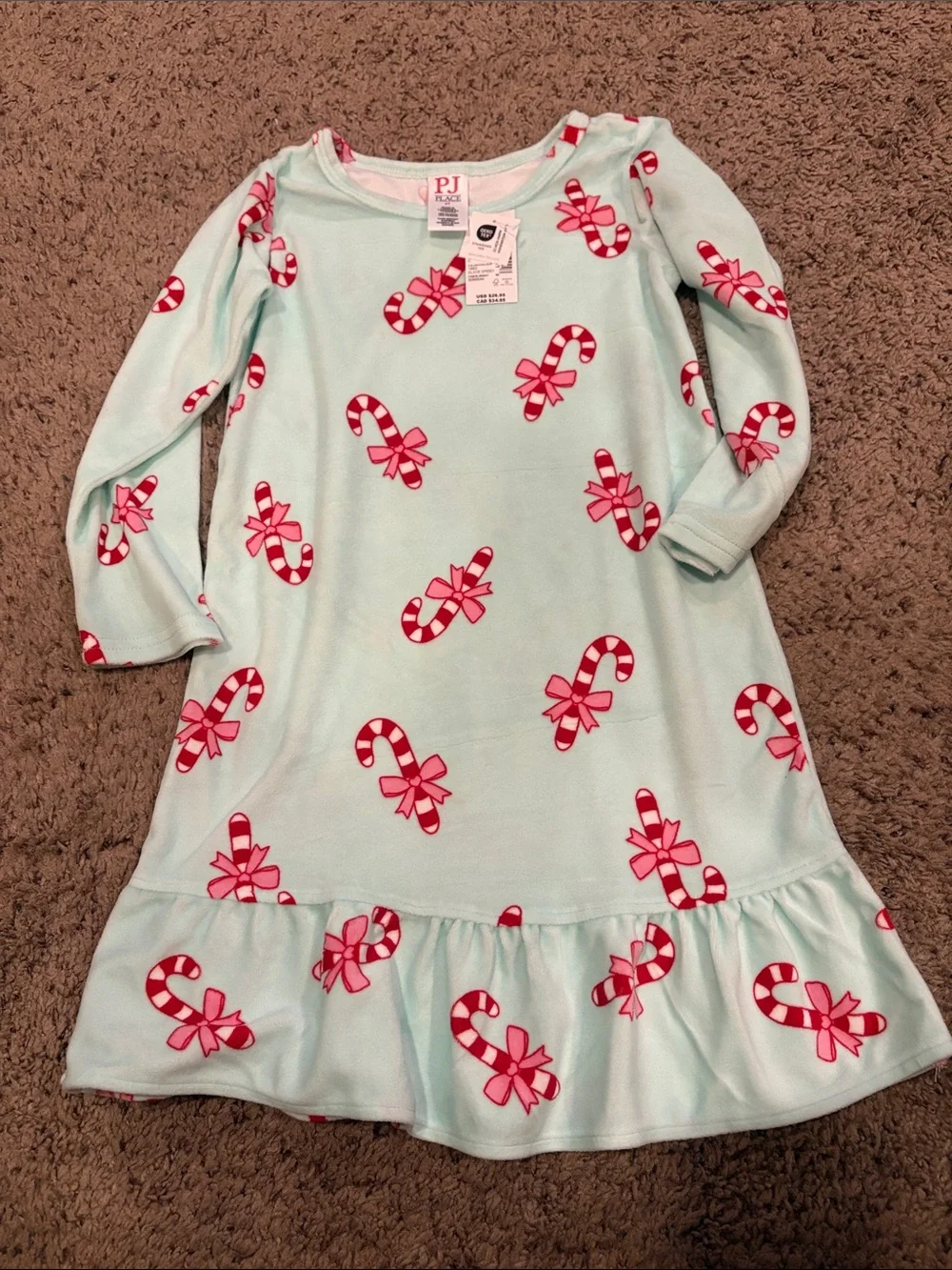 Mint Nightgown with Pink & Red Candy Cane Print